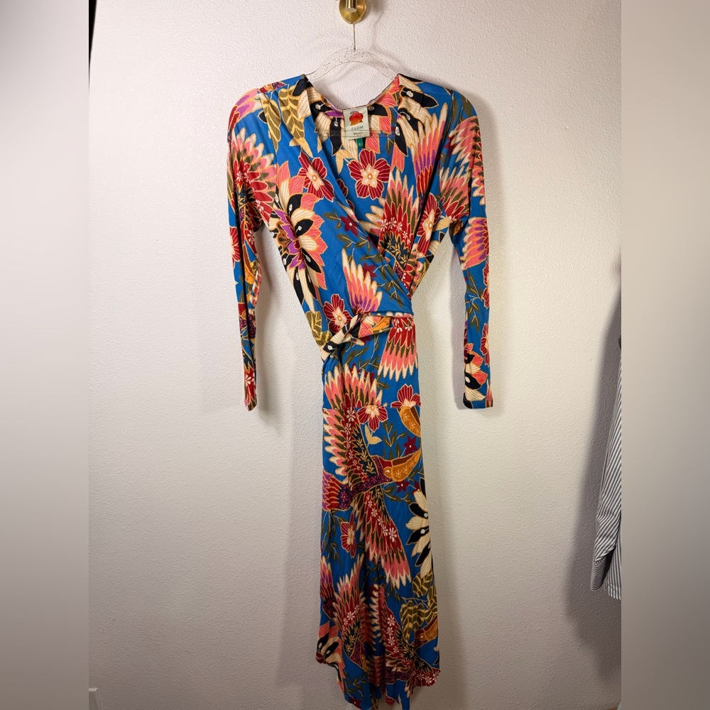 FARM Rio Turquoise Multi Floral Long Sleeve Wrap Dress - Picture 3 of 14